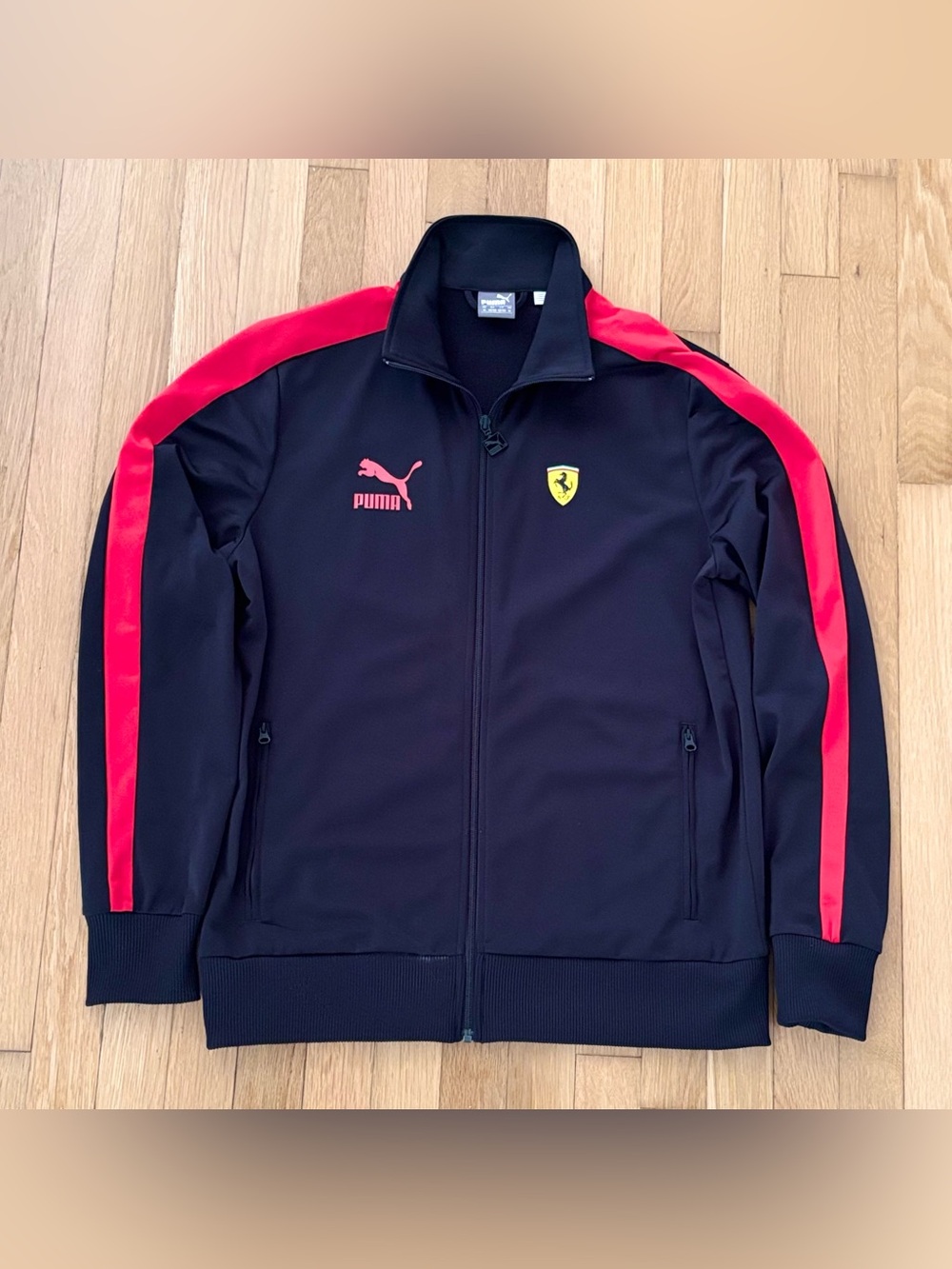 Puma Scuderia Ferrari Race T7 Track Jacket Mens Medium Black Red Full Zip F1